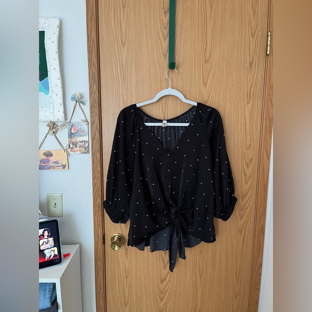 Mahina | polka dotted tie up blouse